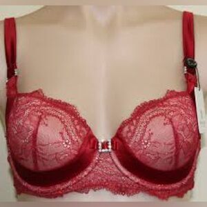 NWT Pleasure State Layla Belle Contour Balconette Bra Red Lace Sexy Lingerie 36B